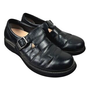 Propét Women's 9.5 Extra Wide‎ Black Leather Fisherman Sandals Buckle Strap